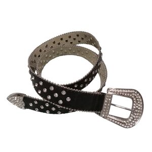 Rhinestone silver leather studded bling women belt western cowboy cowgirl sz XL